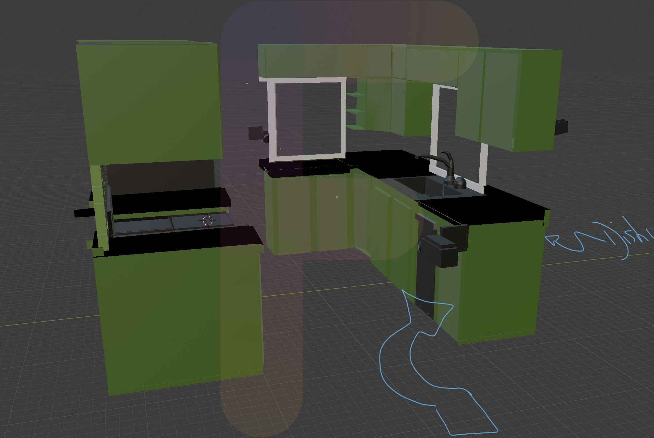 remodeled Green kitchen 3d old white trash can dishwasher